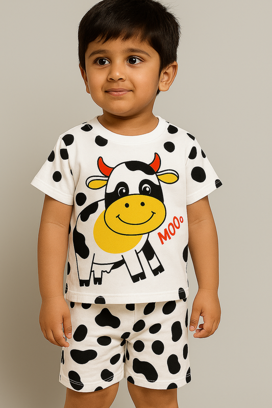 Cow Print Crew Neck Short Sleeve T-shirt