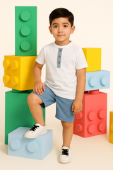 White & Blue Kids Short Sleeve Kids Wear