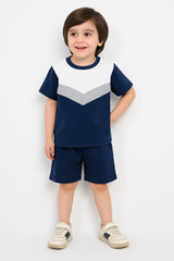 Blue Grey Panel Kids Short Sleeve Kids Wear