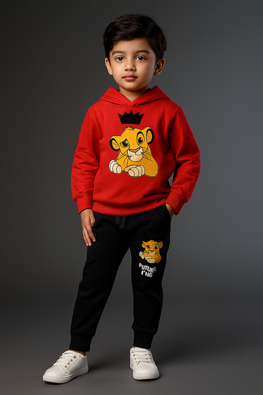 Red Future King Printed Kids Hoodie Set