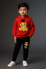 Red Future King Printed Kids Hoodie Set