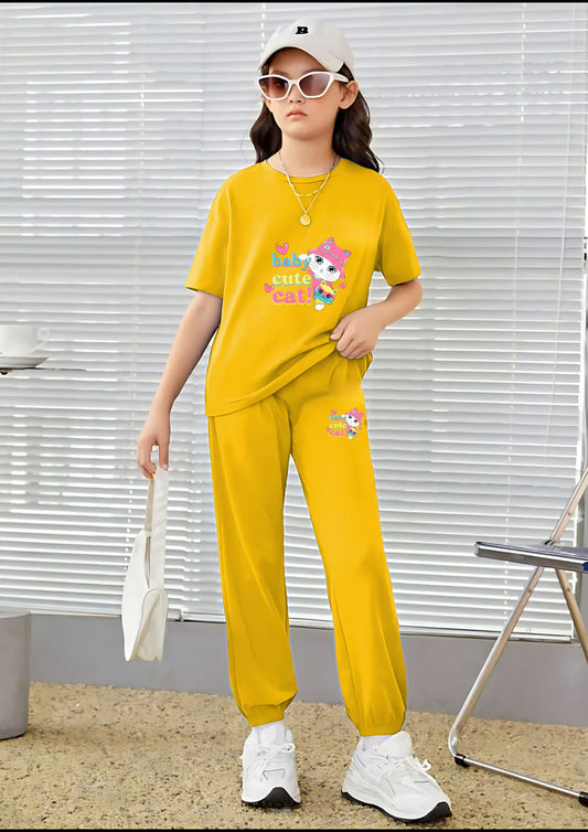Kids Matching Set | Baby Cute Cat - Yellow