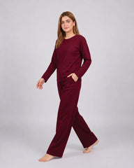 Women Round Neck Lounge Wear - Maroon