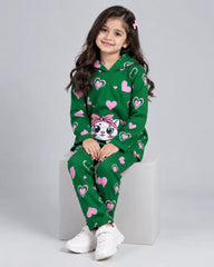 Heart Kitty Hoodie Set - Green