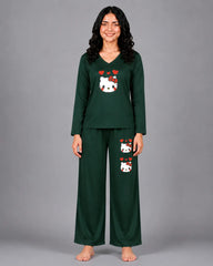 Women V-Neck Lounge Wear | Hello Kitty - Sherwood Green