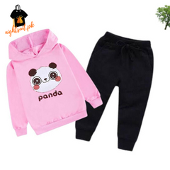 Pink Panda Printed Kids Hoodie Set