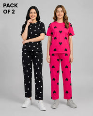 Pack Of 2 Women Pajama Set | Pink Passion, Midnight Heart