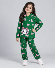 Heart Kitty Hoodie Set - Green