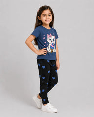 Sweet Kitty Ice Cream Girls Pajama Set - Blue & Black