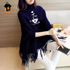 Blue I Love Coffee Printed Poncho