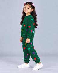 Multi Heart Printed Sweatshirt Set - Green