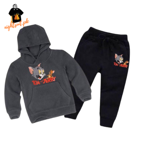 Grey Tom And Jerry Printed Kids Hoodie Set
