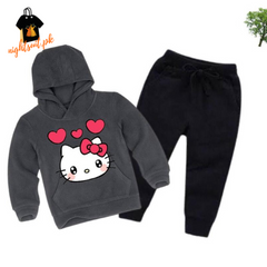 Grey Kitty Printed Kids Hoodie Set