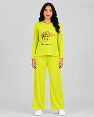 Women Round Neck Lounge Wear | Spring Tree - Lemon Yellow