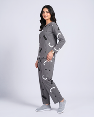 Pattern Printed Pajama Set - Grey