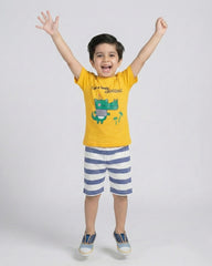 Crocodile Print T-Shirt & Striped Shorts Set for Toddlers