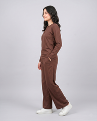 Women Button Style 2 Piece Lounge Wear - Chocolate Brown