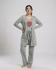 Women 3 Pieces Night Suit - Geometrical | Grey