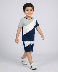 Blue Block Pattern Short Set