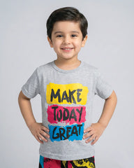 Make Today Great Grey T-Shirt & Printed Shorts Set
