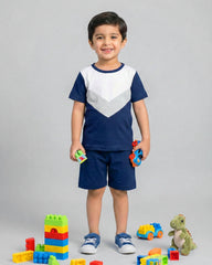 Blue Grey Panel Kids Short Sleeve Kids Wear