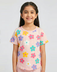 Blossom Breeze Girls Floral Top & Pink Flare Pants Set