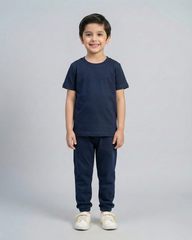 Kids Navy blue Cotton T-Shirt & Trouser Set