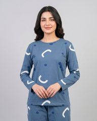 Pattern Printed Pajama Set - Blue
