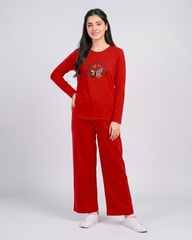 Women Round-Neck Lounge Wear | Never Give Up - Red
