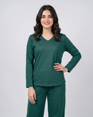 Women V Neck Lounge Wear - Sherwood Green