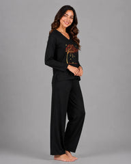 Women V-Neck Lounge Wear | Spring Tree - Black