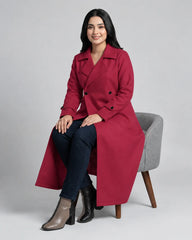 Women’s Burgundy Long Fleece Winter Coat