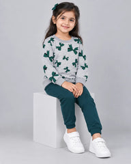 Flutter Wings Butterfly Fleece Set for Girls - Dark Green