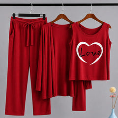 Women 3 Pieces Night Suit - Heart Love
