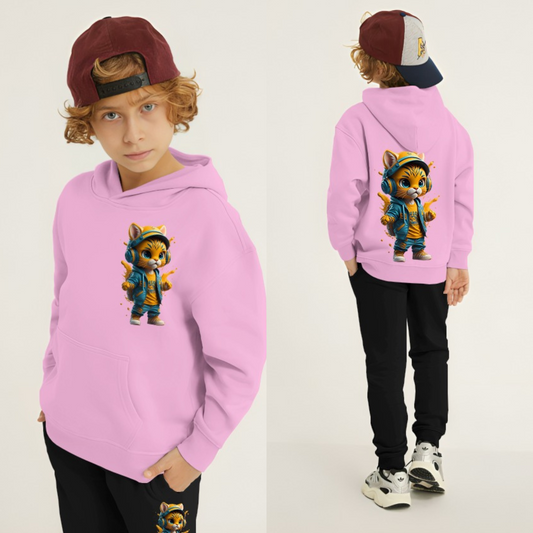 Kids Winter Hoodie Set | Cool Cat Printed