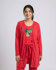 Women 3 Pieces Night Suit - Love Color | Red