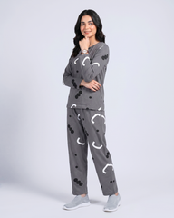 Pattern Printed Pajama Set - Grey