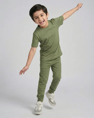 Kids Olive Green Cotton T-Shirt & Trouser Set