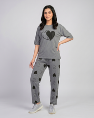 Grey Heart Print Pajama Set – Soft Lounge & Sleepwear