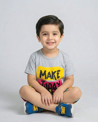 Make Today Great Grey T-Shirt & Printed Shorts Set