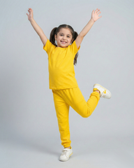 Kids Yellow Cotton T-Shirt & Trouser Set