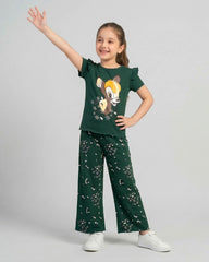 Dark Green Bambi Printed Kids Co-Ord Set