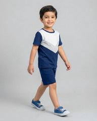 Blue Grey Panel Kids Short Sleeve Kids Wear