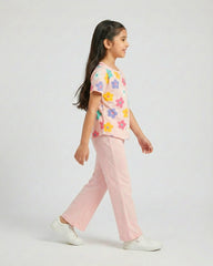 Blossom Breeze Girls Floral Top & Pink Flare Pants Set