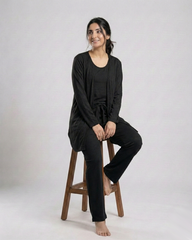 Women 3 Pieces Night Suit | Black