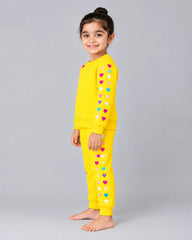 Colourful Heart Printed Sweatshirt Set | Yellow