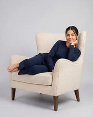 Women Button Style 2 Piece Lounge Wear - Navy Blue