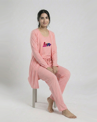 Women 3 Pieces Night Suit - Multi Love | Baby Pink