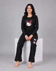 Women Round-Neck Lounge Wear | Hello Kitty - Black