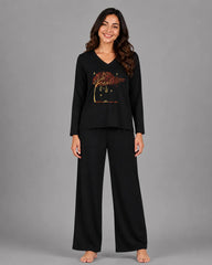 Women V-Neck Lounge Wear | Spring Tree - Black